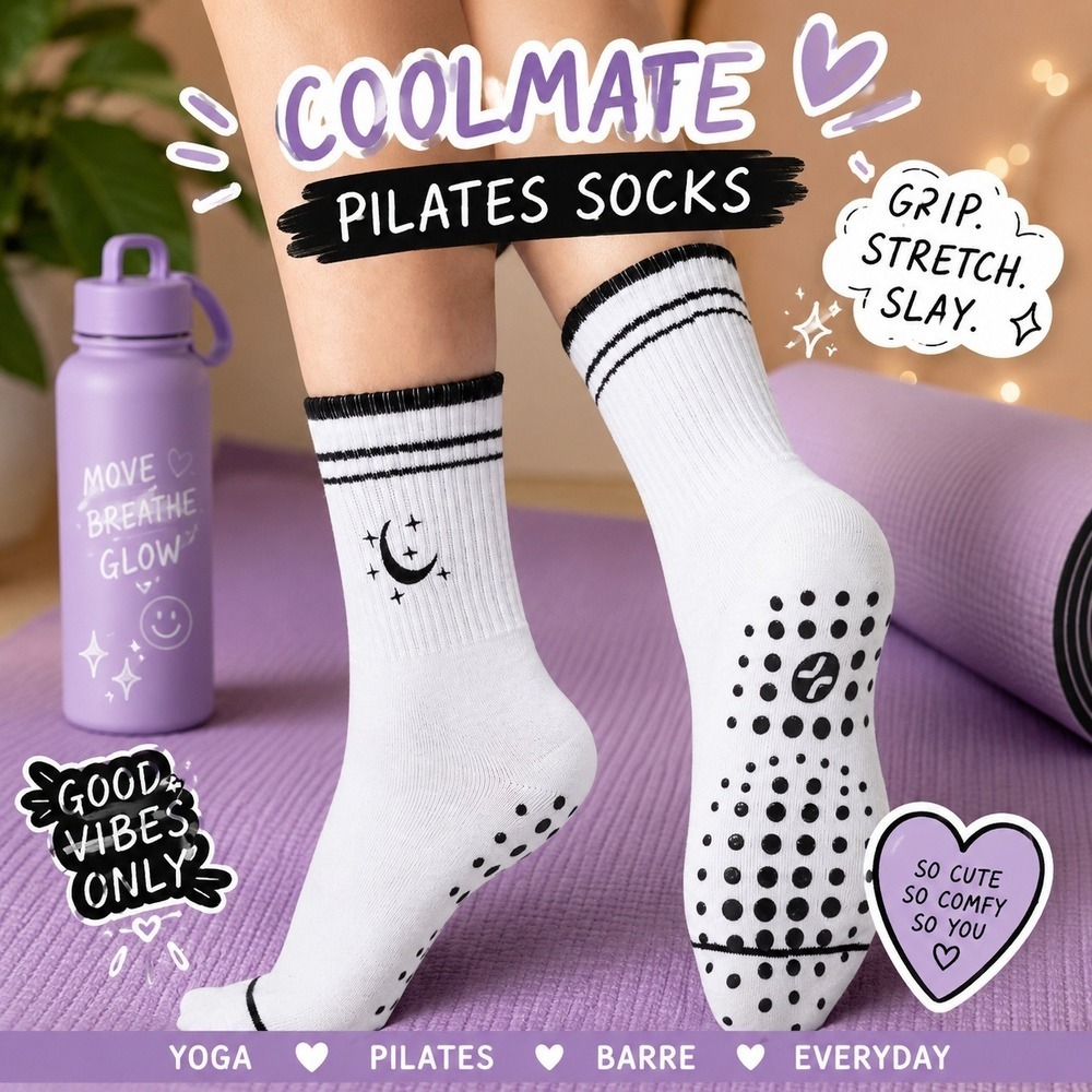 Non Slip Grip Yoga Pilates Barre Crew Moon Star Anti Slip Workout‎ Socks